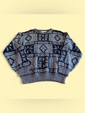 Vintage Michael Gerald Textured Geometric Knit Sweater Gray Black Men’s XL